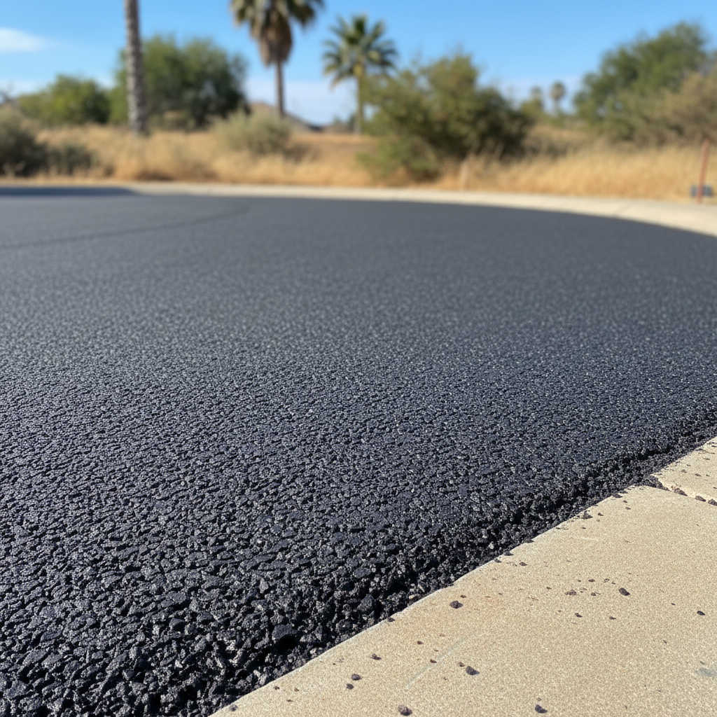 Completed asphalt paving work at a residential property in Menifee, CA