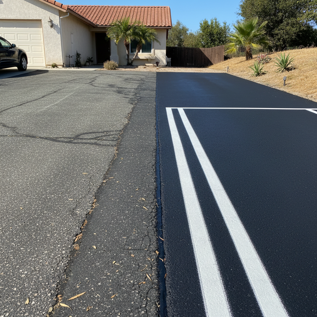 Completed asphalt striping work at a residential property in Placentia, CA