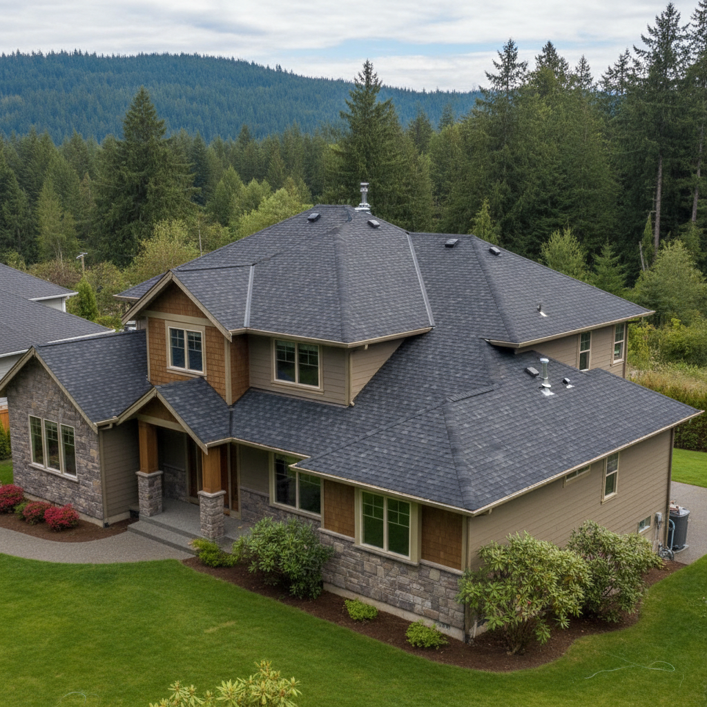 Completed asphalt shingle roofing work at a residential property in Sammamish, WA