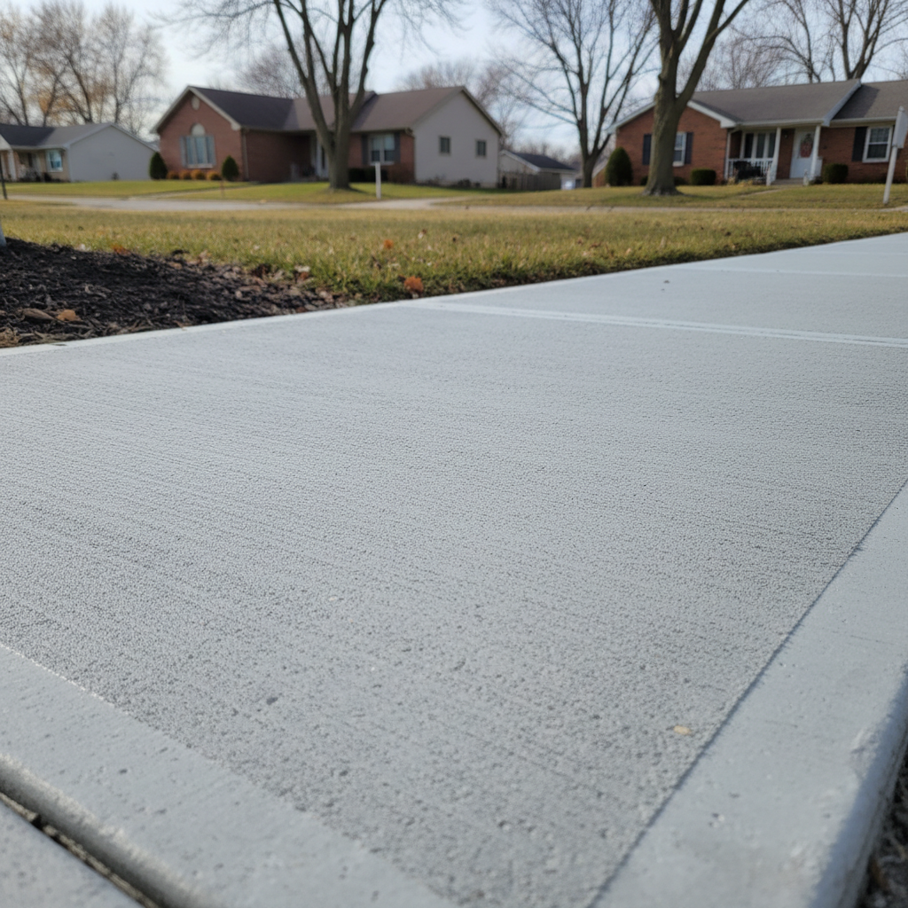 Completed concrete sidewalks work at a residential property in Aurora, IL