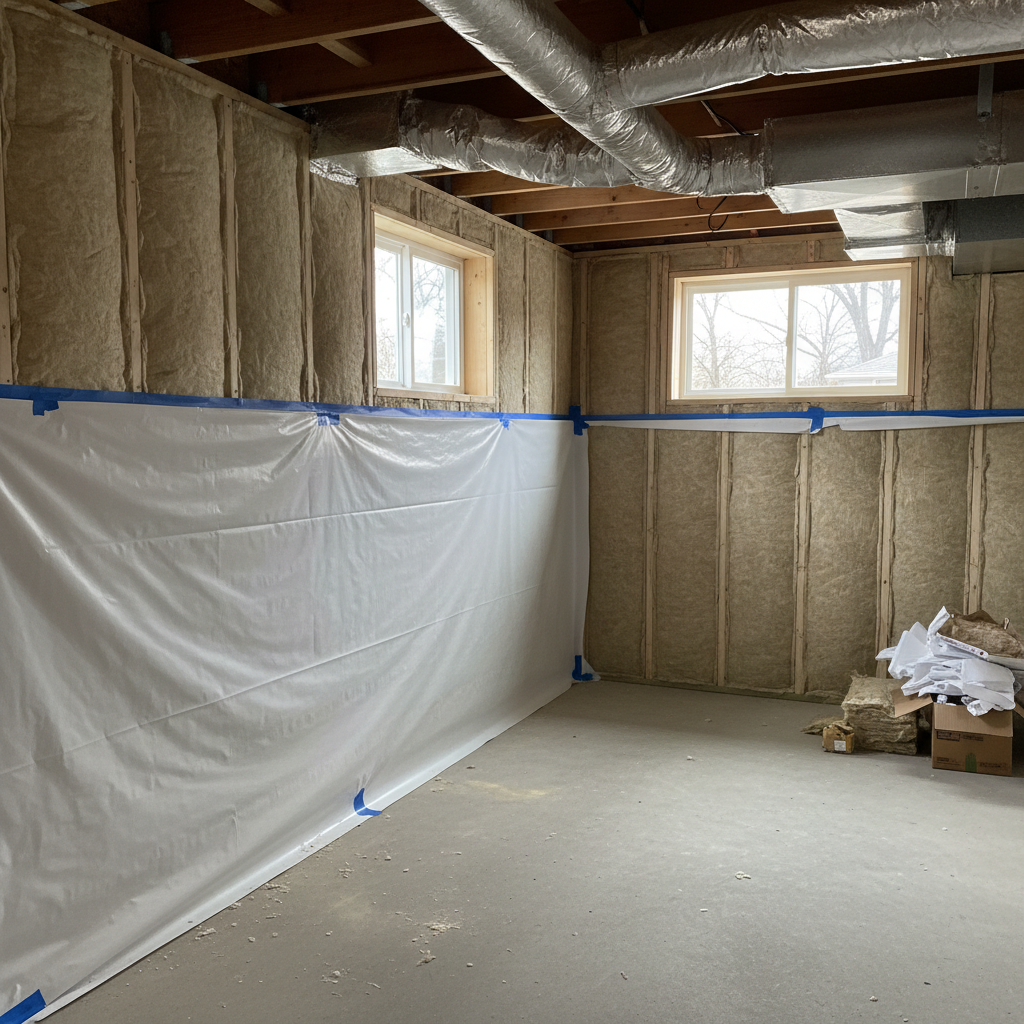 Completed basement insulation work at a residential property in Elgin, IL