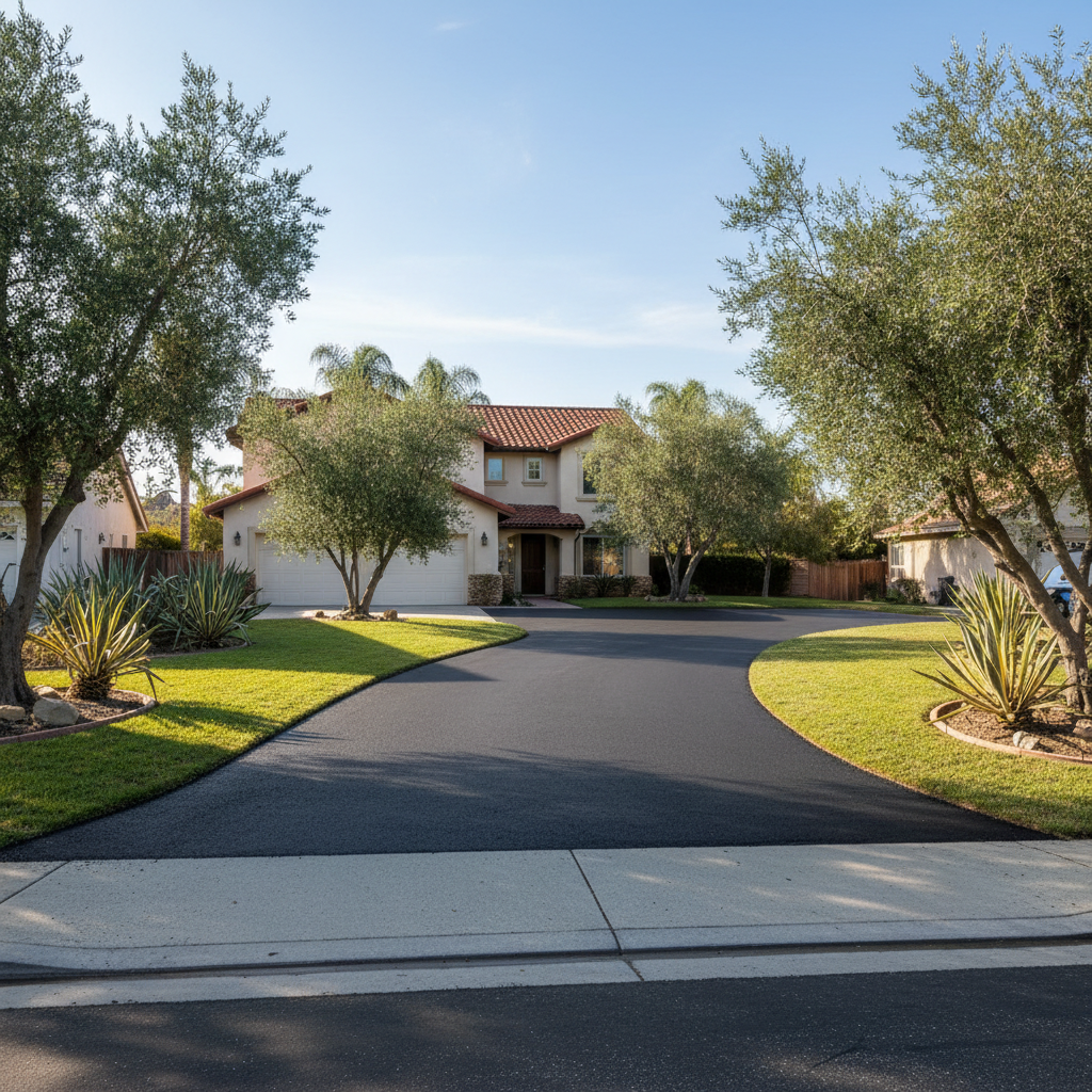 Completed asphalt paving work at a residential property in La Habra, CA