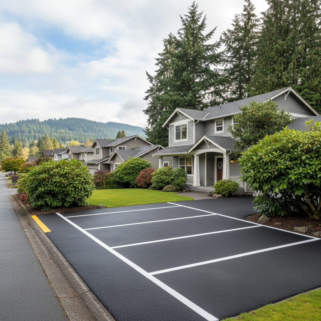 Completed asphalt striping work at a residential property in Tukwila, WA