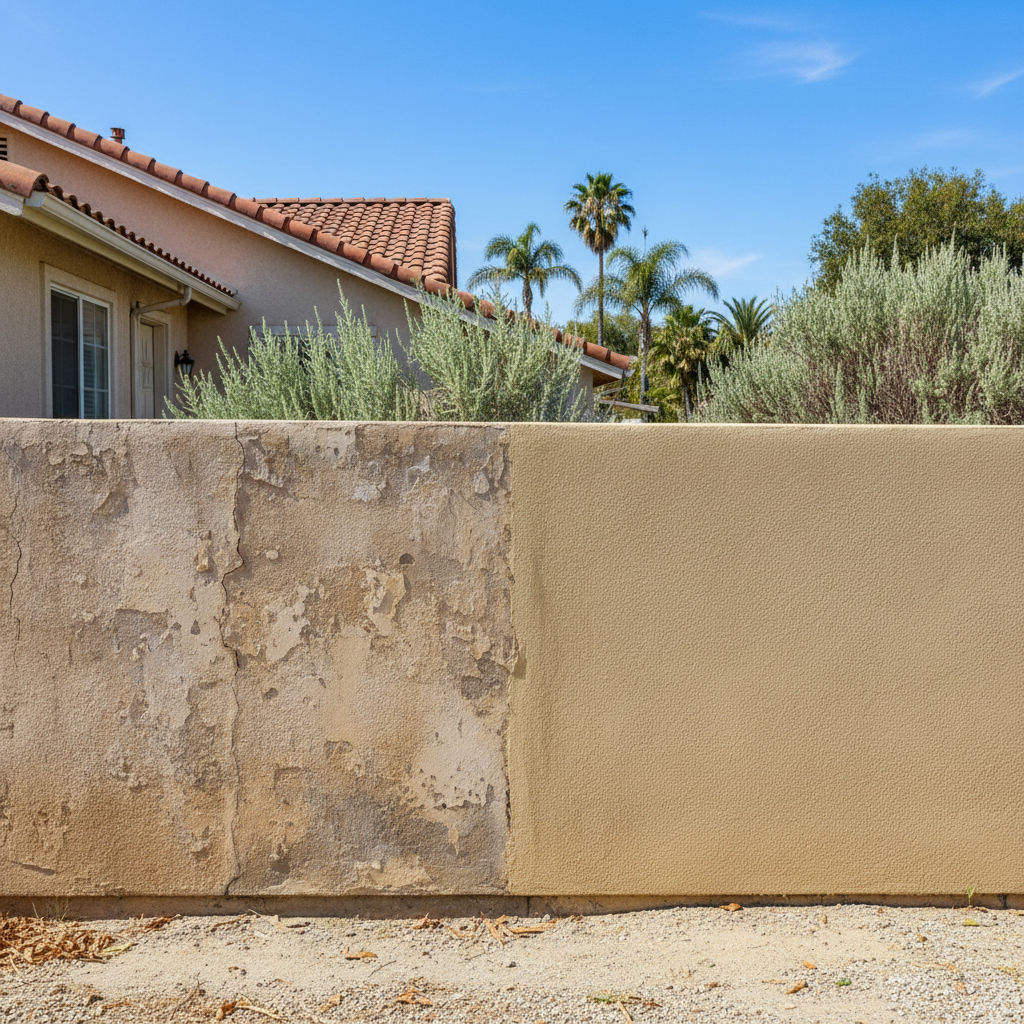 Completed stucco replacement work at a residential property in Huntington Beach, CA