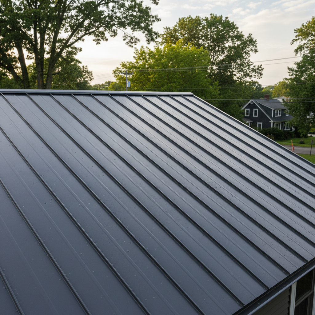 Completed metal roofing work at a residential property in West Greenwich, RI