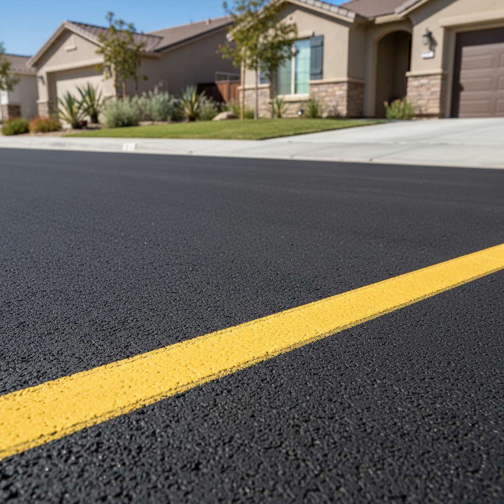 Completed asphalt striping work at a residential property in Menifee, CA
