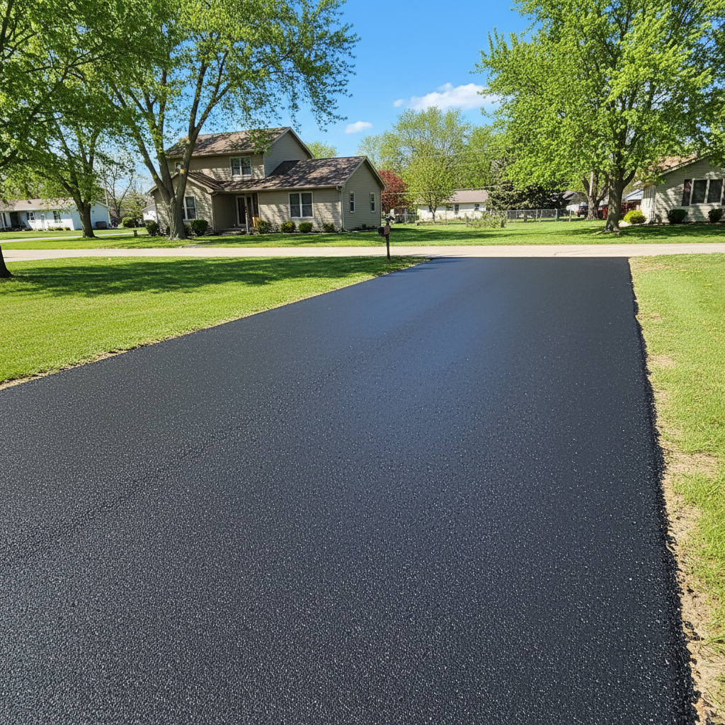 Completed asphalt paving work at a residential property in Michigan City, IN