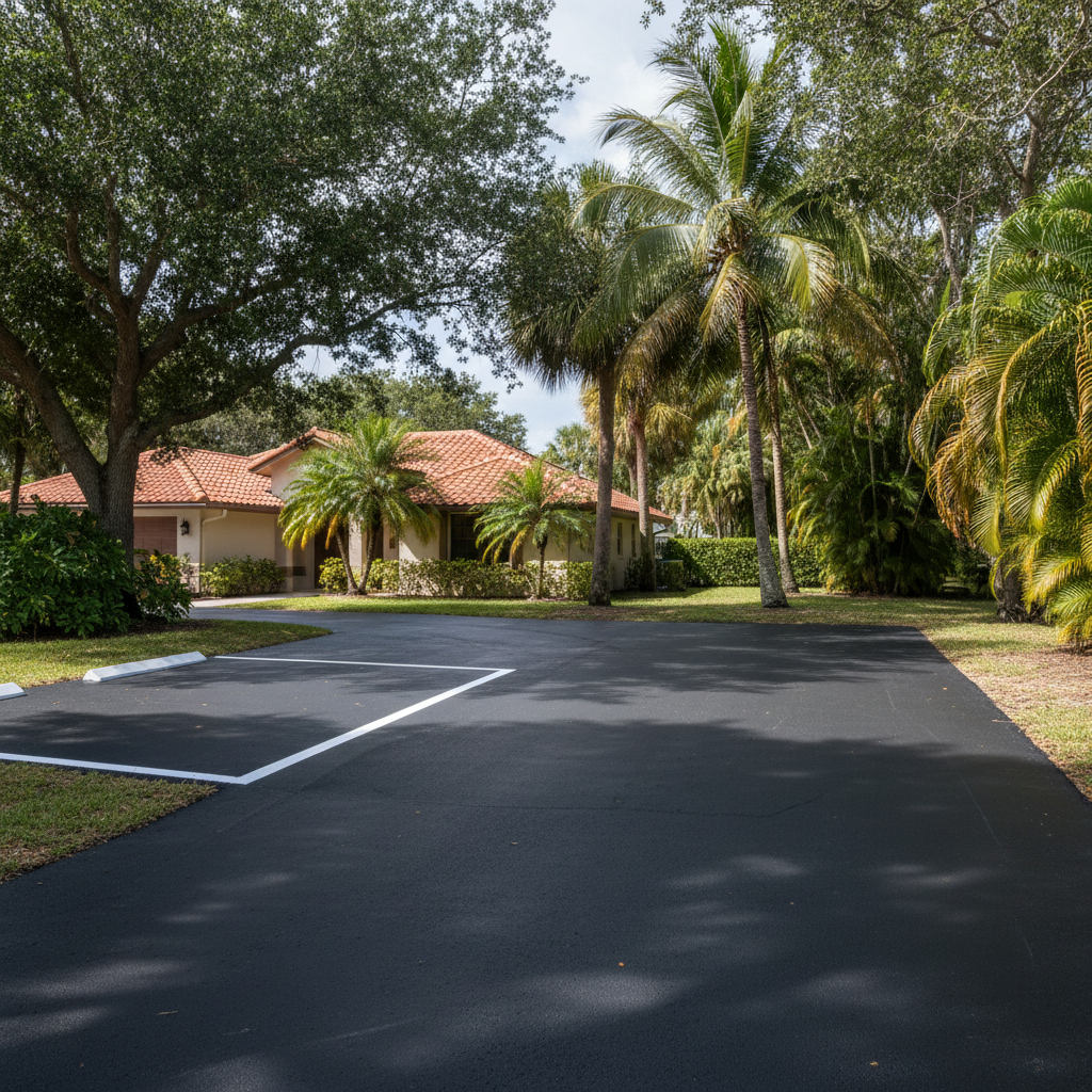 Completed asphalt striping work at a residential property in Plantation, FL