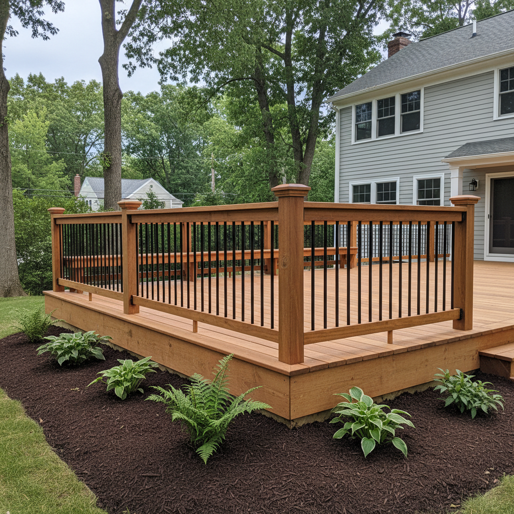 Completed deck railing installation work at a residential property in Arlington, MA