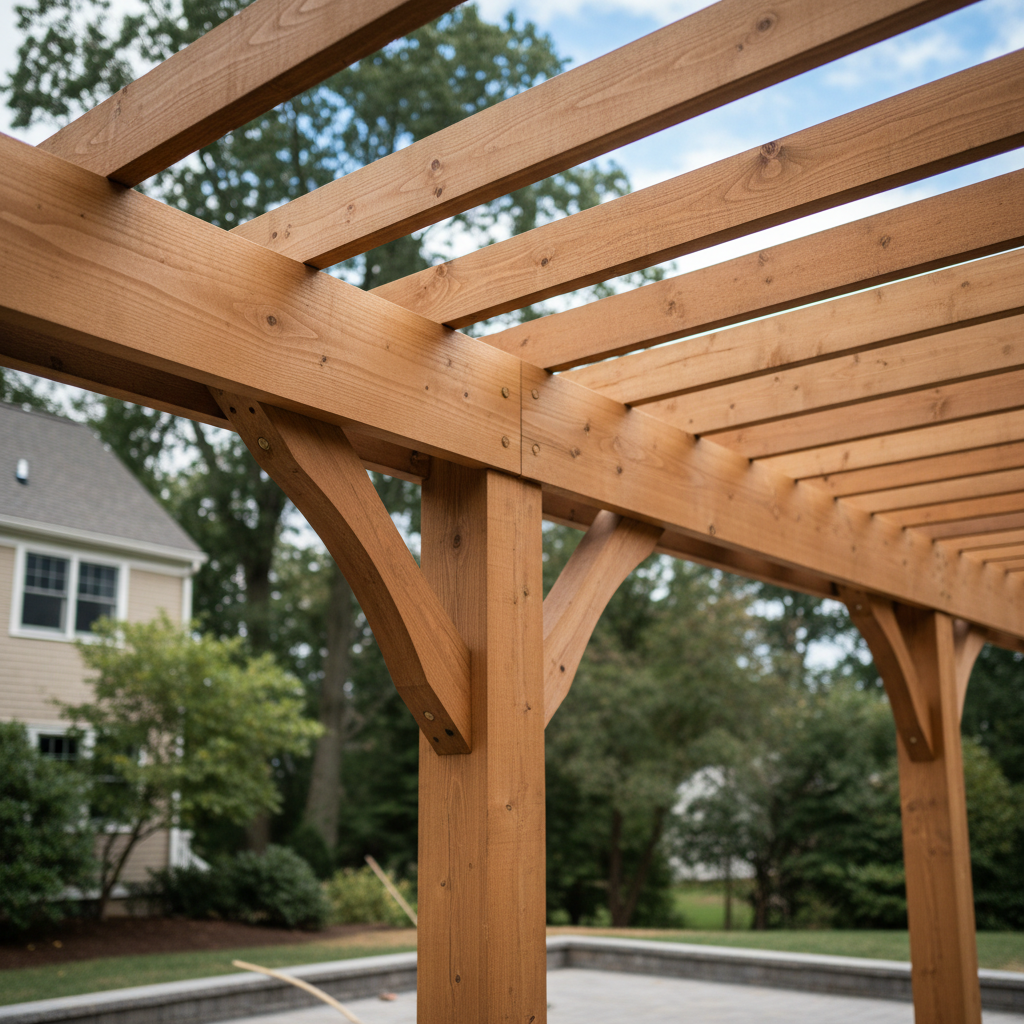 Completed pergola construction work at a residential property in Belmont, MA