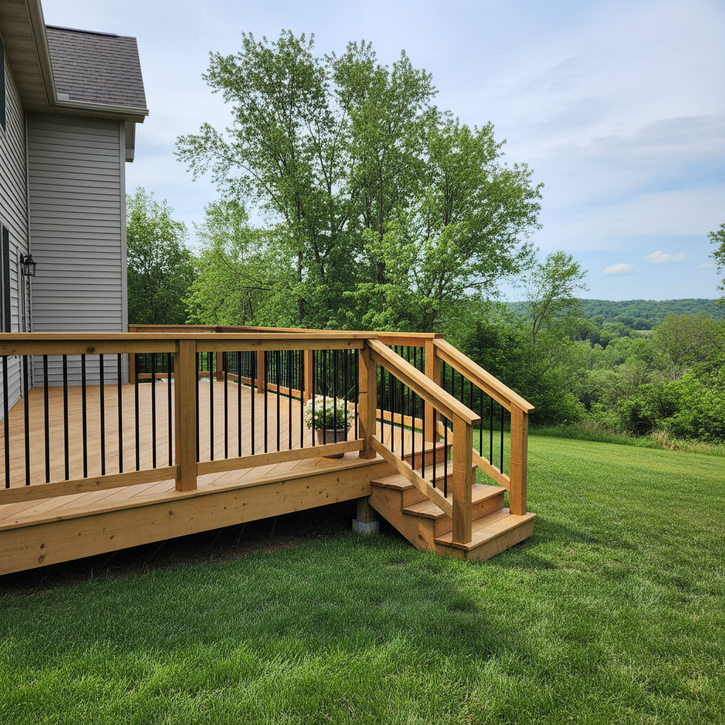 Completed deck railing installation work at a residential property in Galena, IL