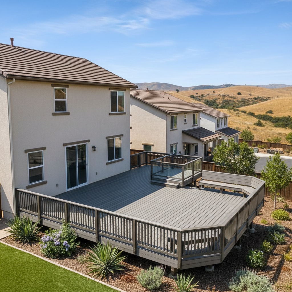 Completed composite decks work at a residential property in Lake Elsinore, CA