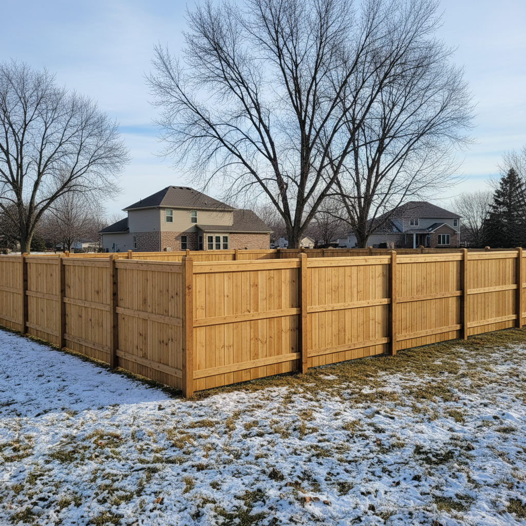 Completed wood fence installation work at a residential property in Gretna, NE