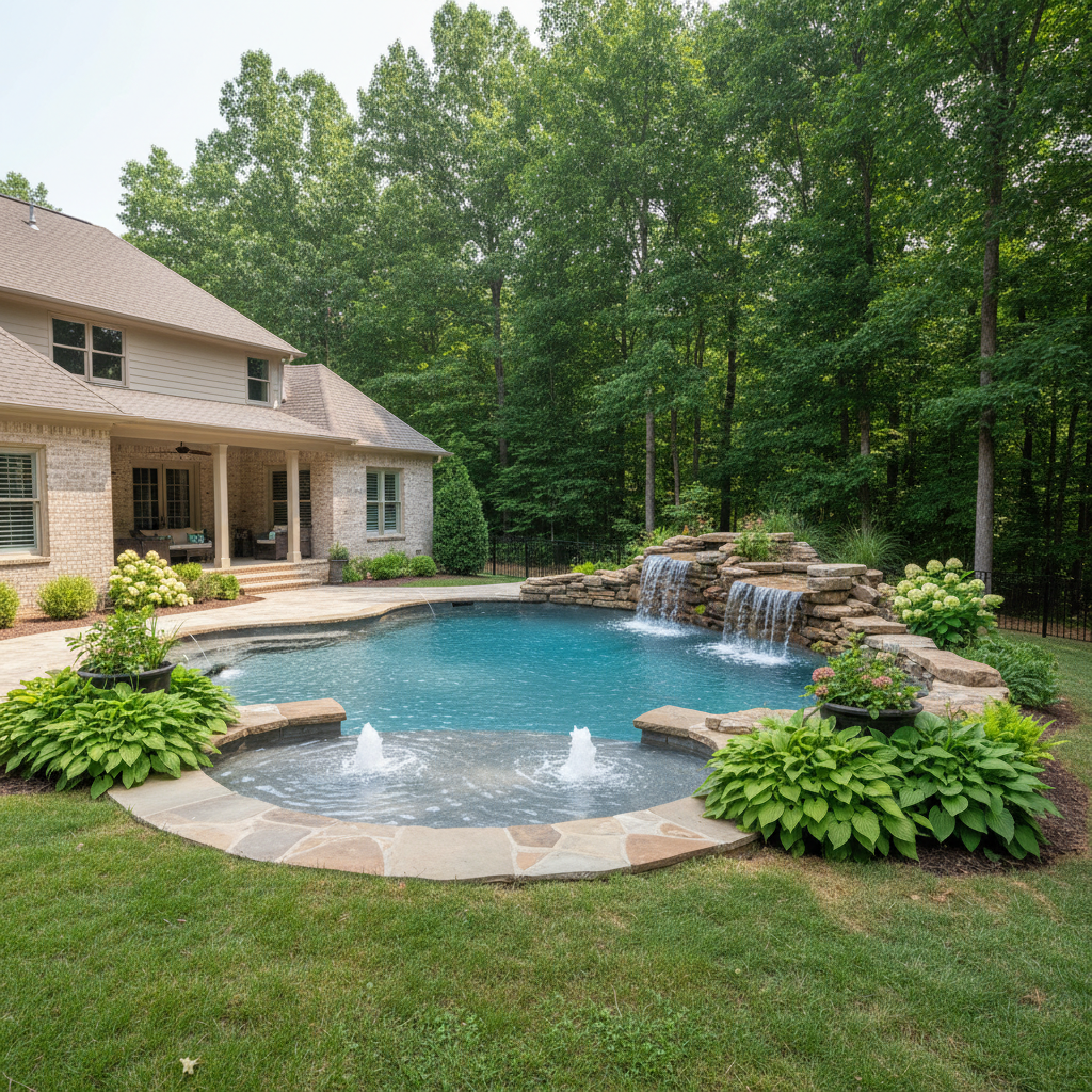 Completed water feature installation work at a residential property in Hendersonville, TN