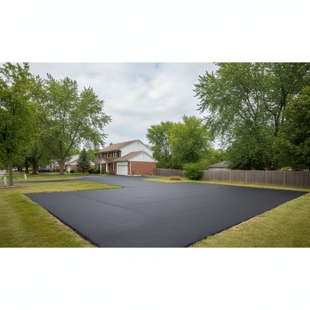 Completed parking lot paving work at a residential property in Michigan City, IN