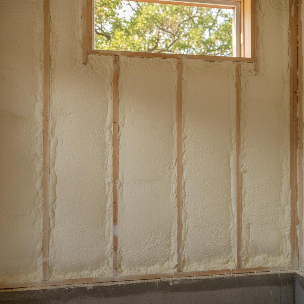 Completed basement insulation work at a residential property in New Braunfels, TX