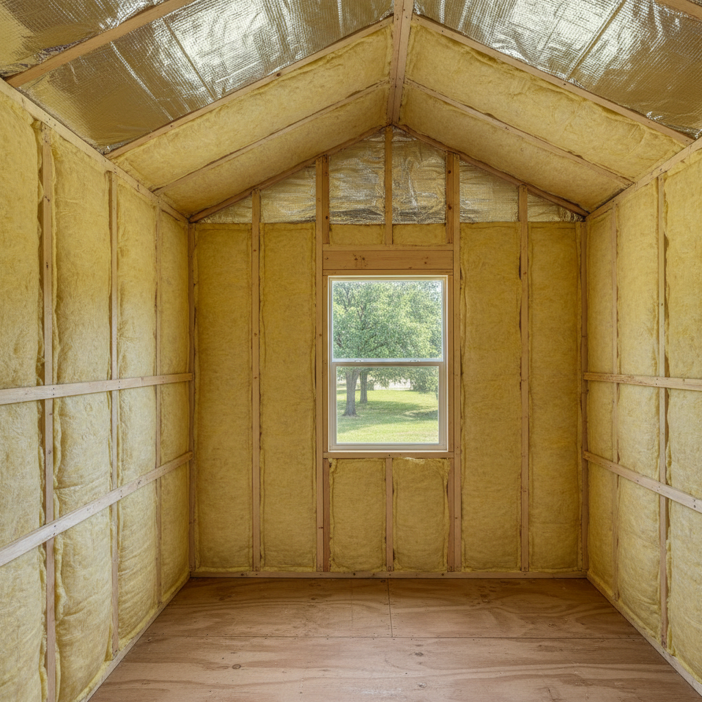 Completed shed insulation work at a residential property in Converse, TX
