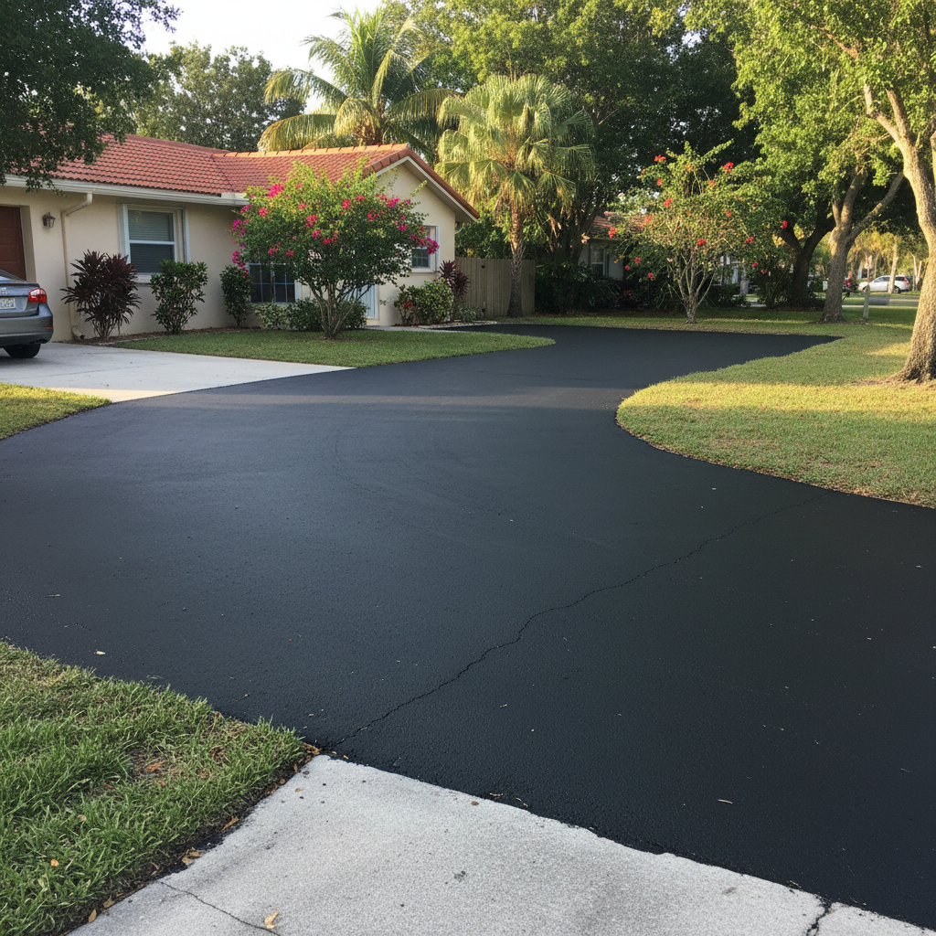 Completed asphalt sealcoating work at a residential property in Boca Raton, FL
