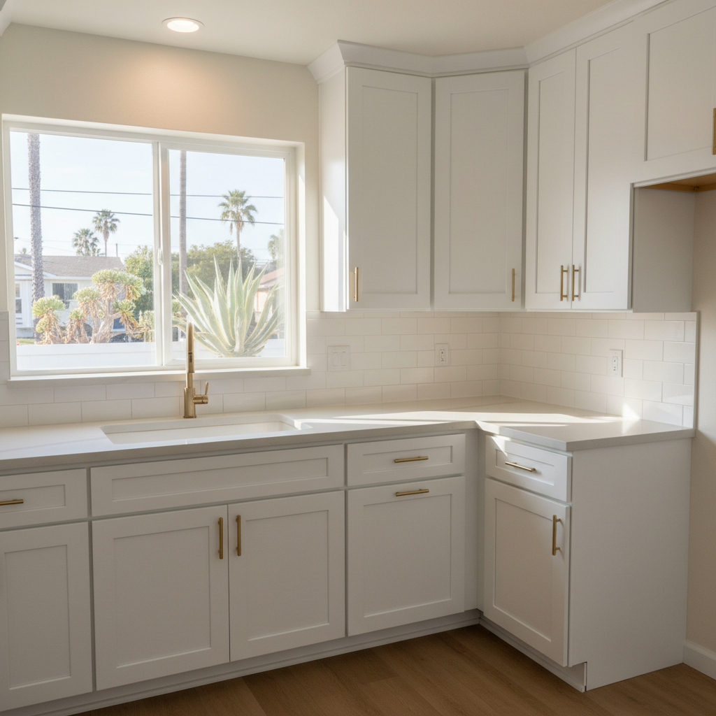 Completed cabinet installation work at a residential property in Huntington Beach, CA
