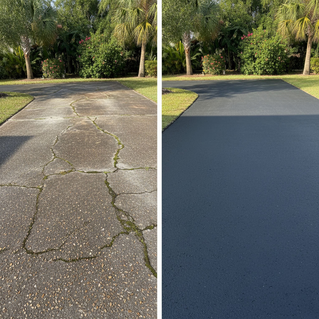 Completed driveway paving work at a residential property in Miami Gardens, FL