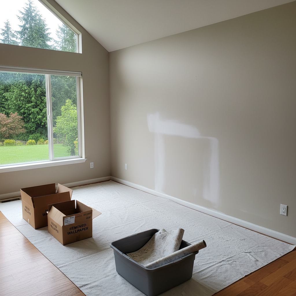 Completed wallpaper removal work at a residential property in Burien, WA