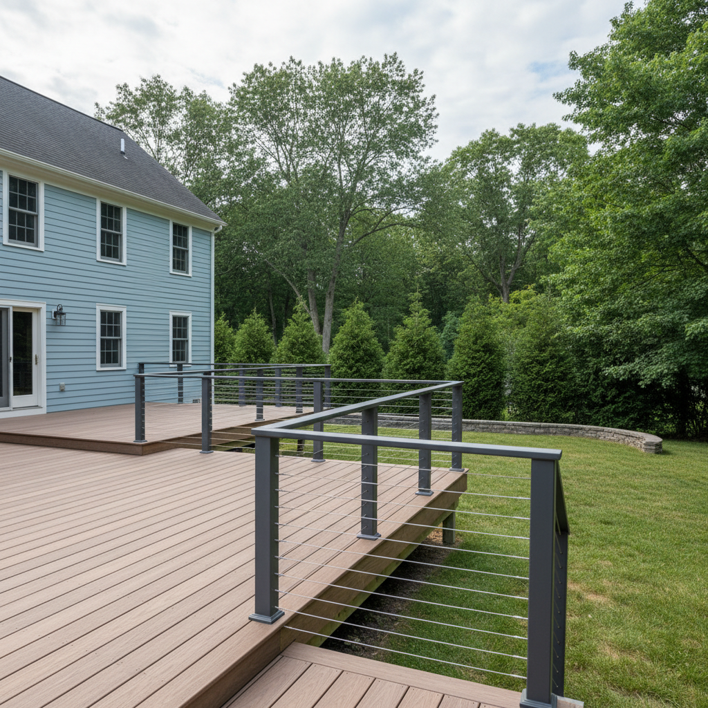 Completed deck railing installation work at a residential property in Belmont, MA