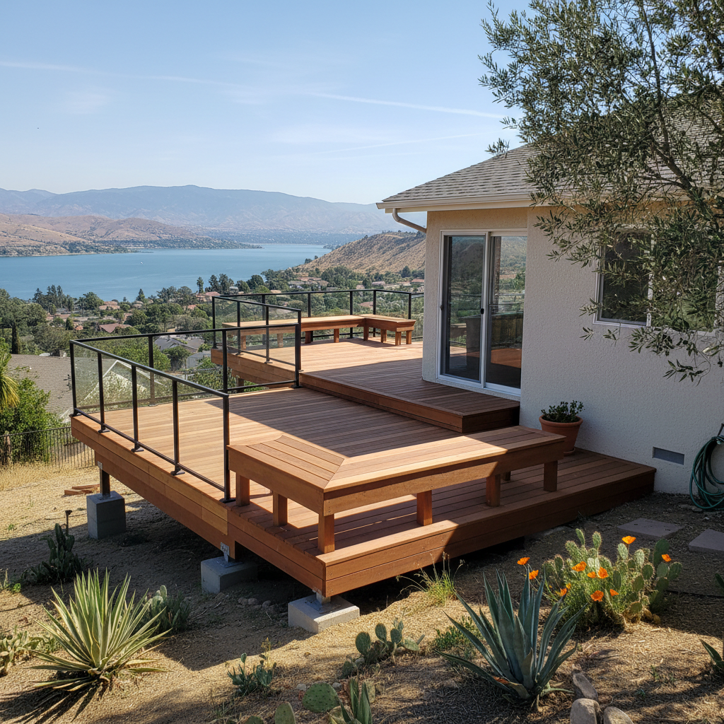 Completed wooden decks work at a residential property in Lake Elsinore, CA