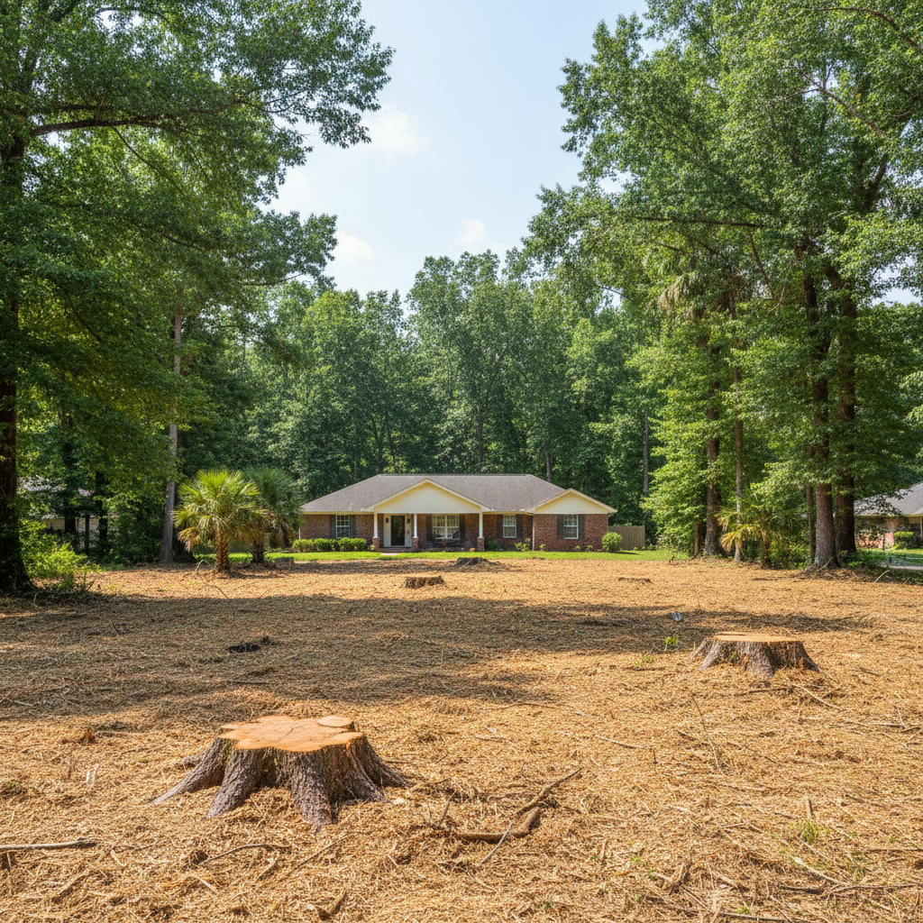 Completed lot clearing work at a residential property in Nederland, TX