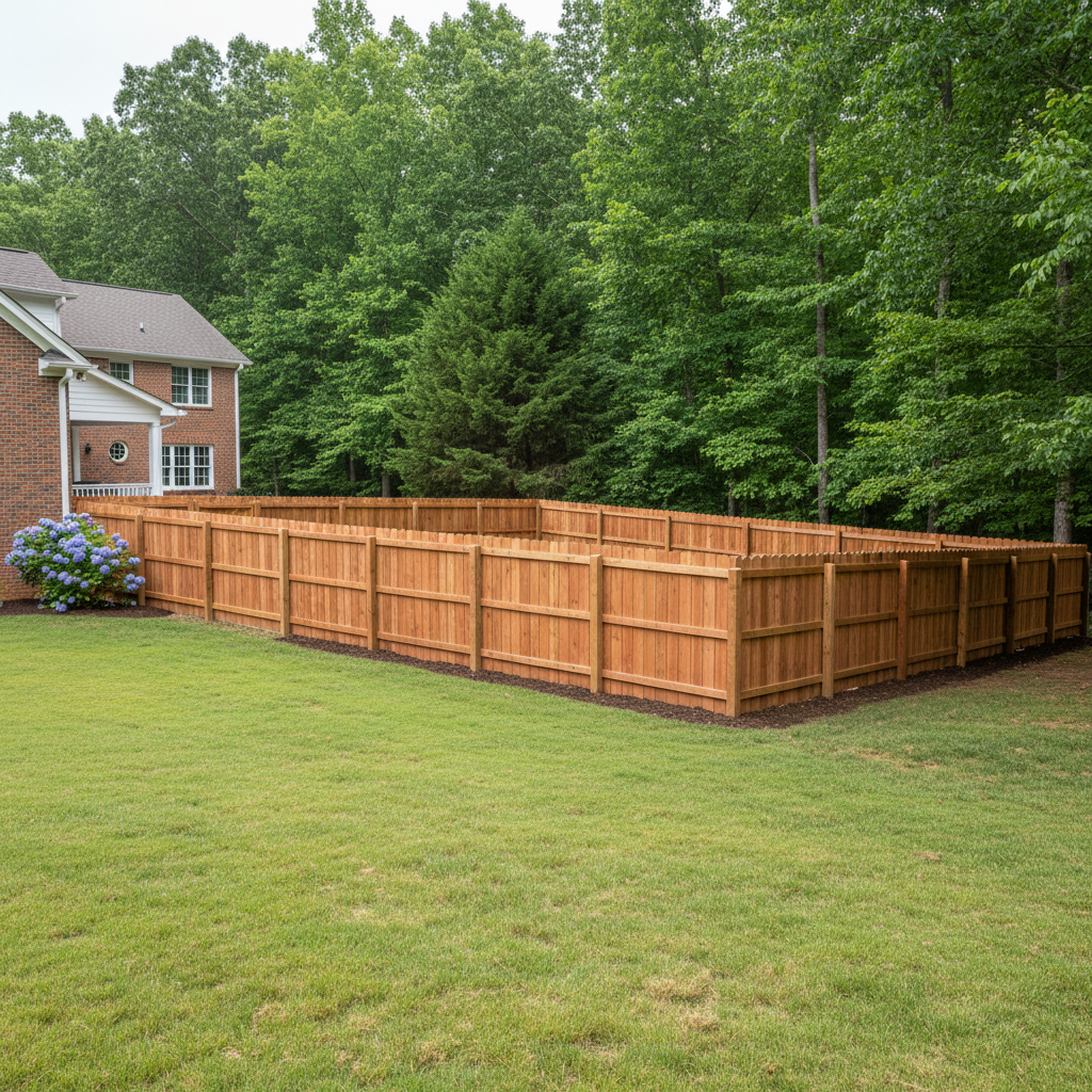 Completed wood fence installation work at a residential property in Norris, TN