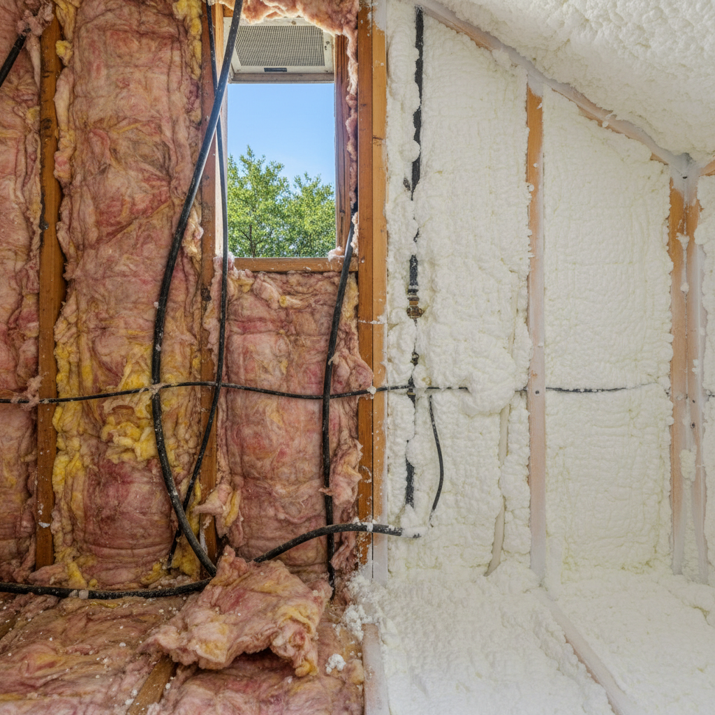 Completed open cell spray foam work at a residential property in San Marcos, TX