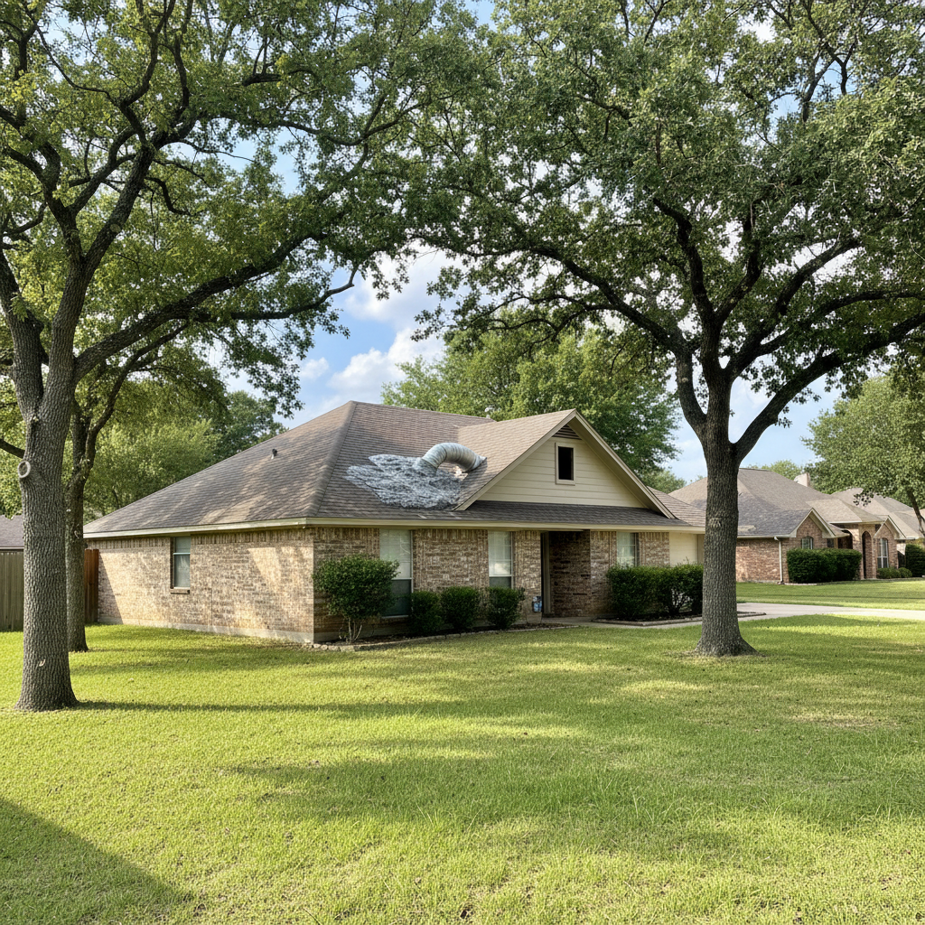 Completed attic insulation work at a residential property in New Braunfels, TX