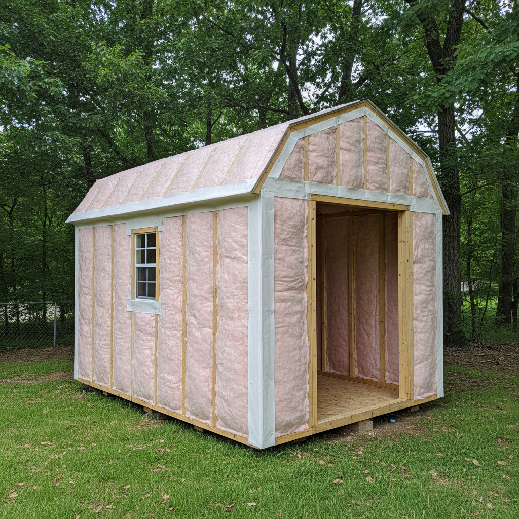 Completed shed insulation work at a residential property in Forney, TX