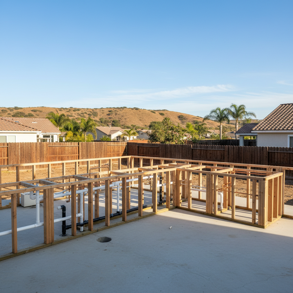 Completed plumbing rough-in work at a residential property in Oceanside, CA