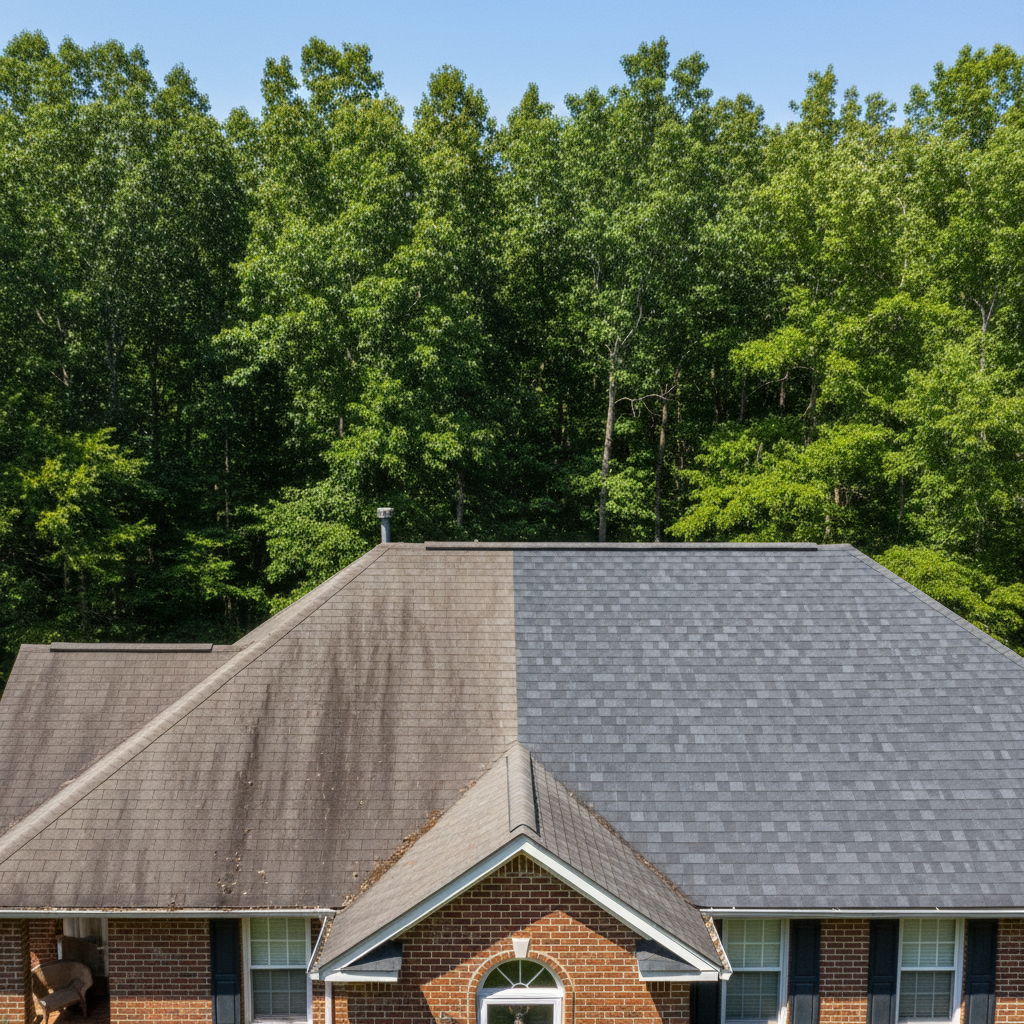 Completed roof replacement work at a residential property in Louisburg, NC