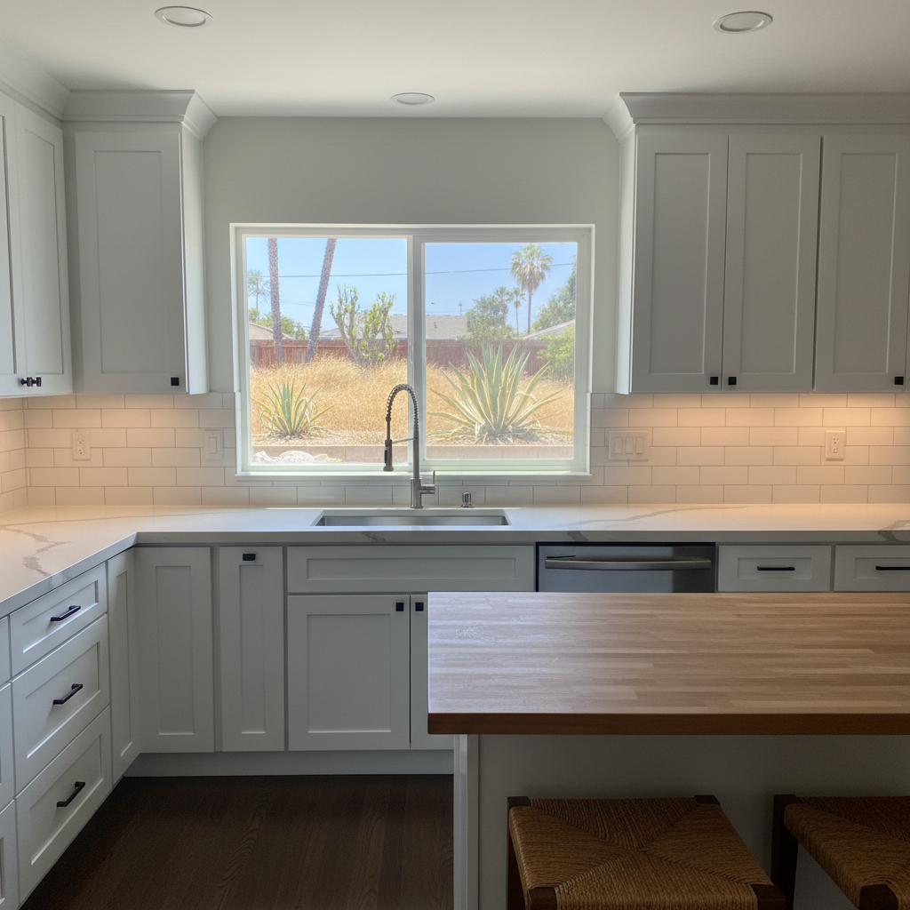 Completed kitchen remodel work at a residential property in Huntington Beach, CA