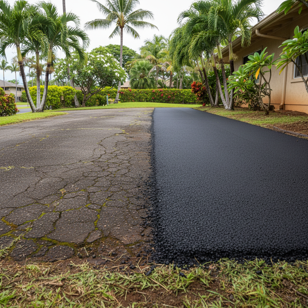 Completed asphalt repair work at a residential property in Honolulu, HI