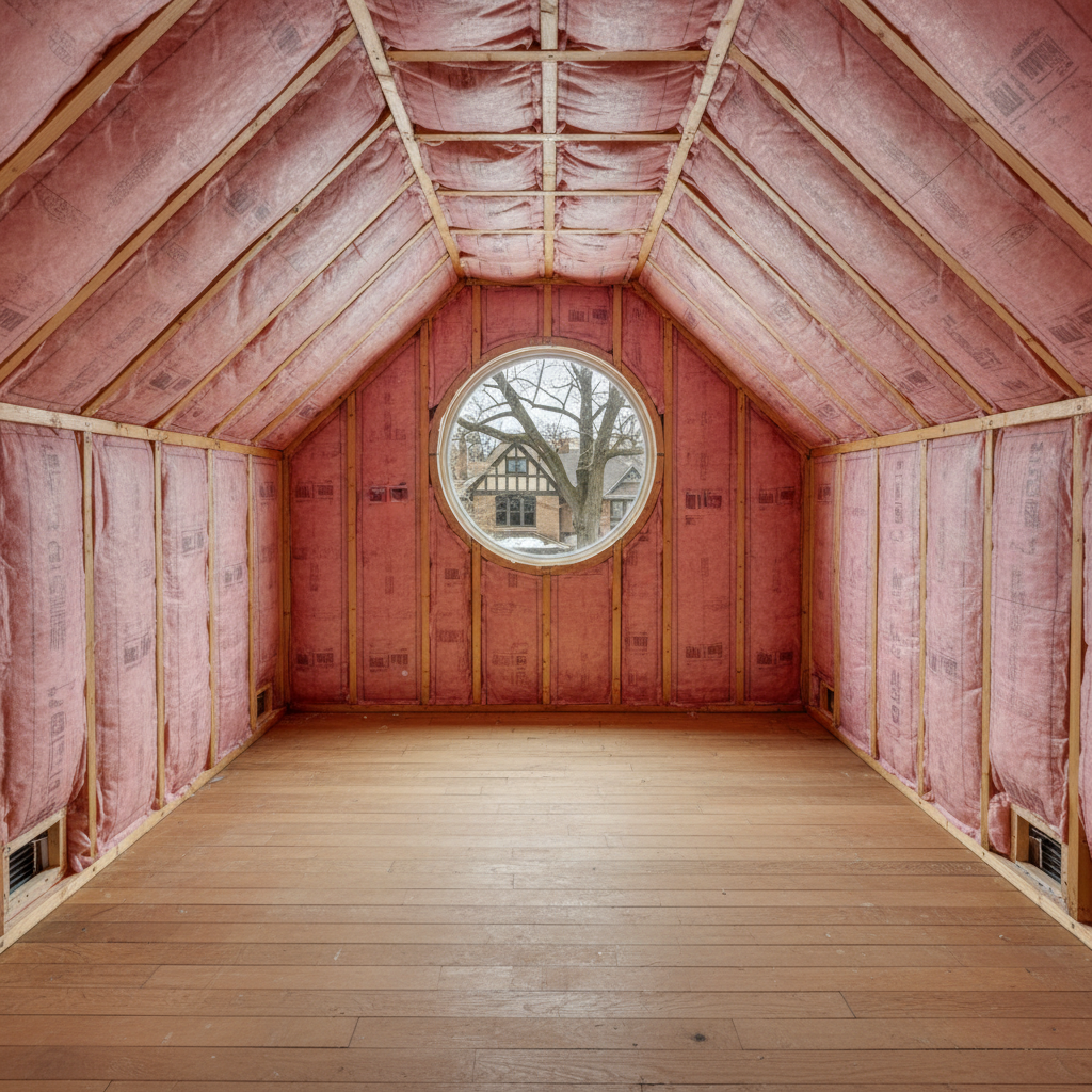 Completed batt insulation installation work at a residential property in Oak Park, IL