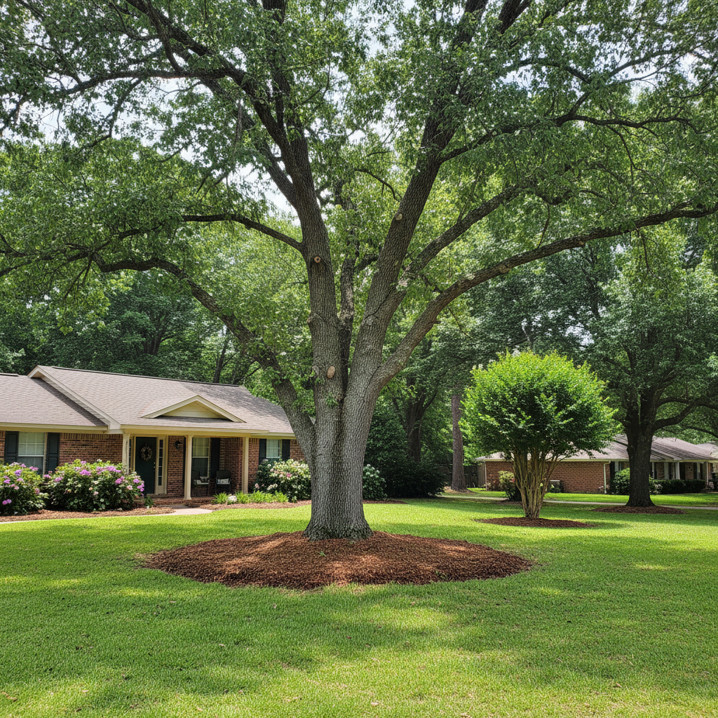 Completed tree pruning work at a residential property in Nederland, TX