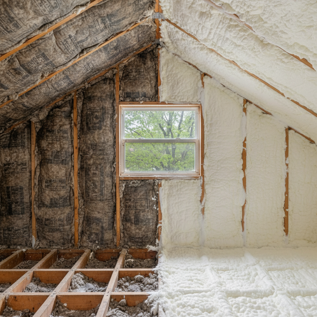 Completed open cell spray foam work at a residential property in Wheaton, IL