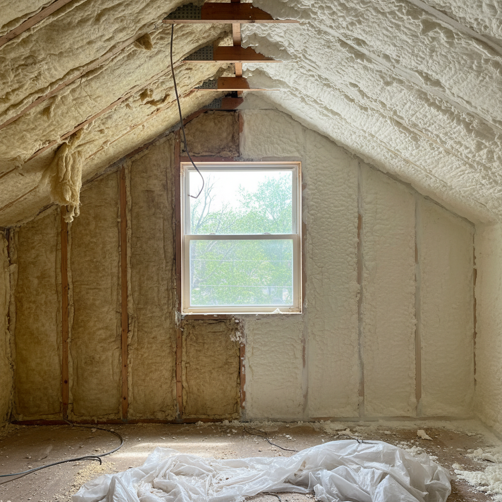 Completed open cell spray foam work at a residential property in Arlington Heights, IL