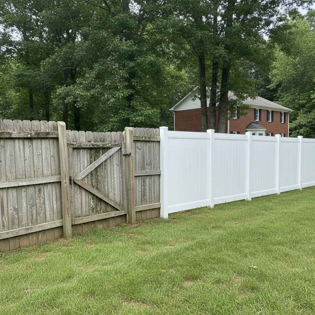 Completed vinyl fence installation work at a residential property in Norris, TN