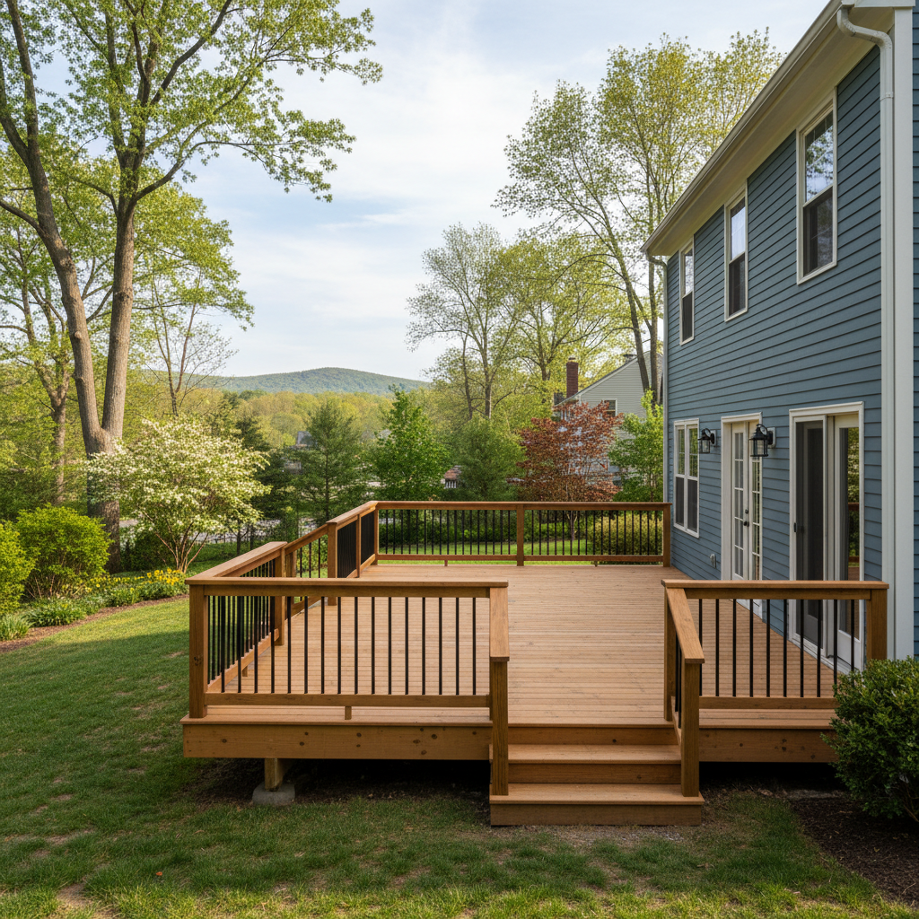Completed deck construction work at a residential property in Hamden, CT