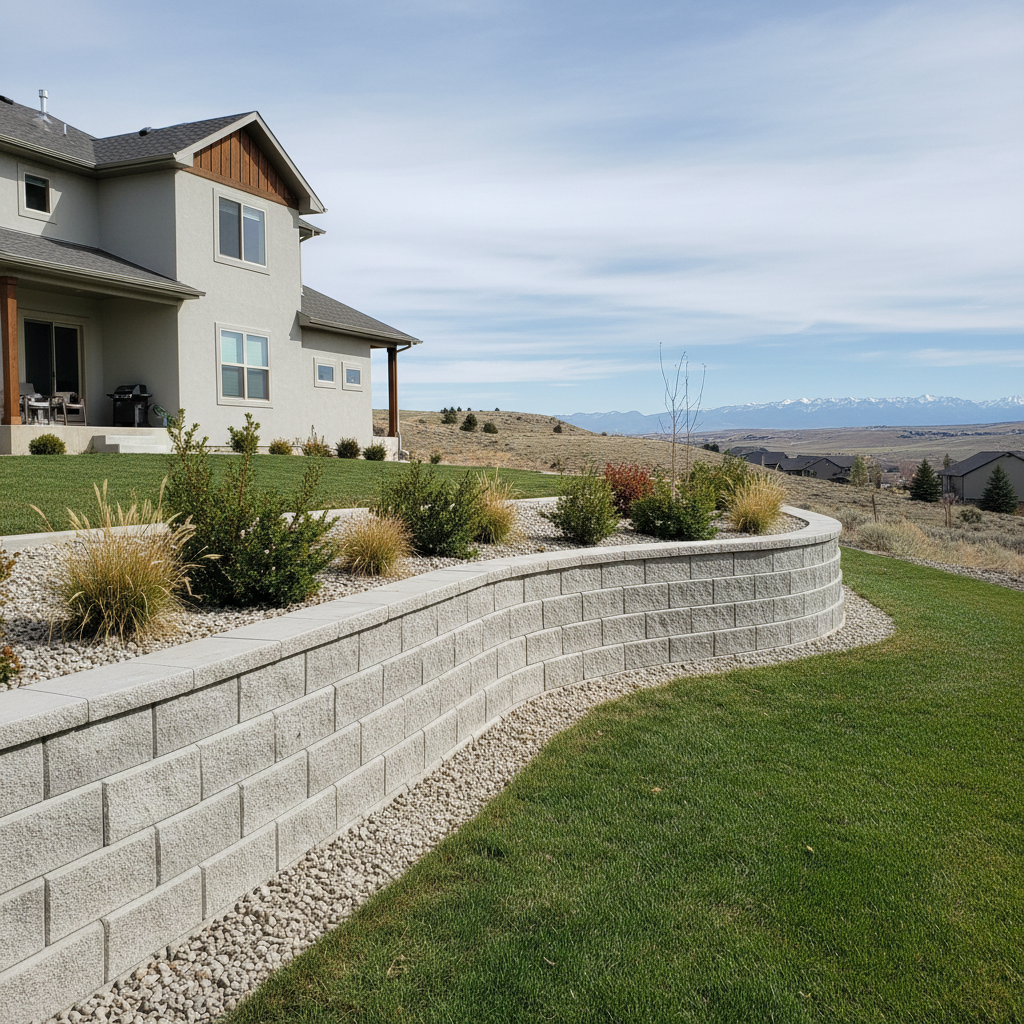 Completed concrete retaining walls work at a residential property in Ogden, UT