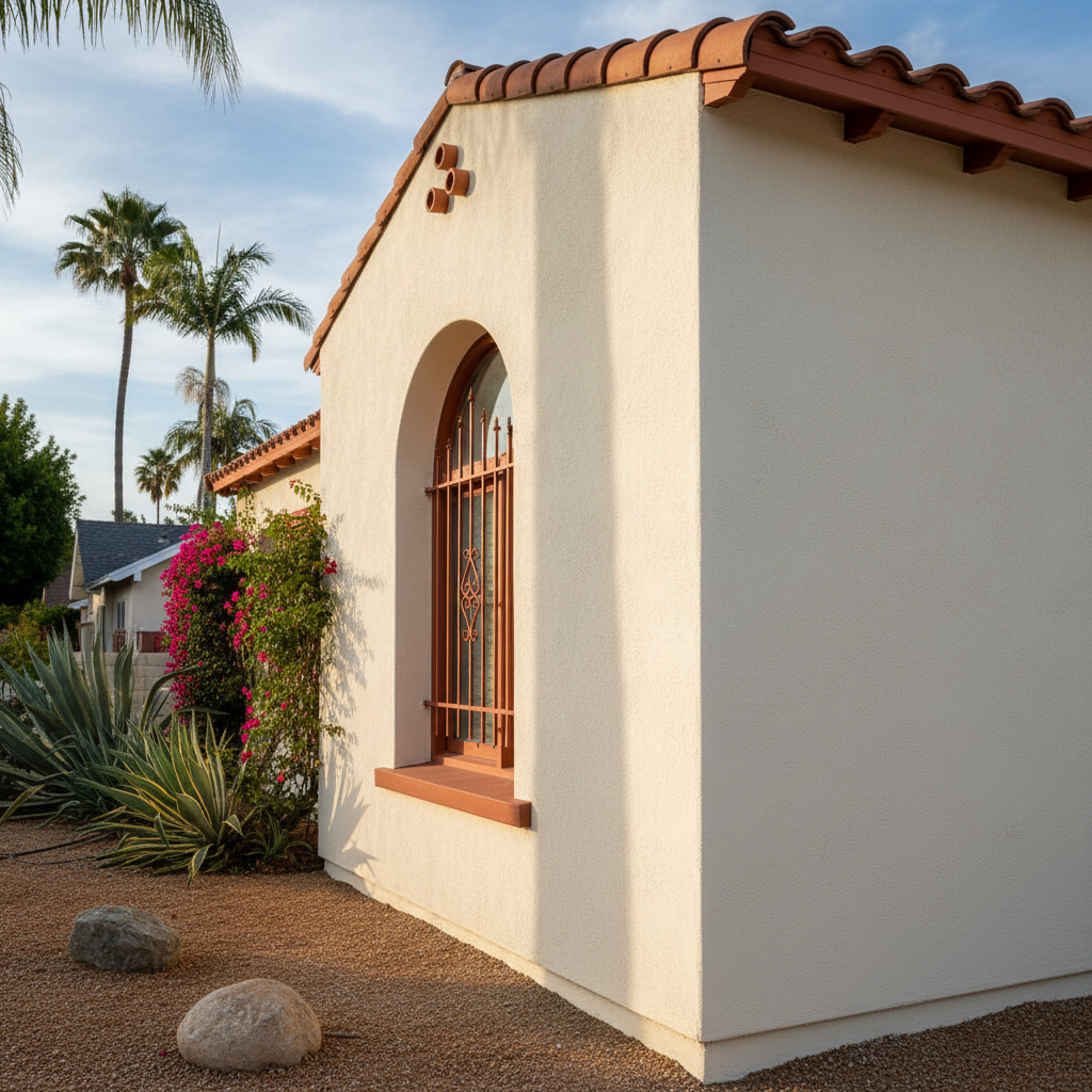 Completed residential stucco work at a residential property in Santa Ana, CA