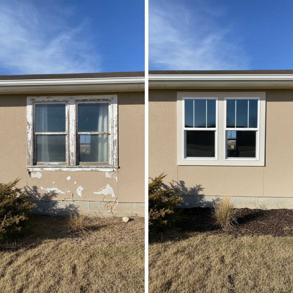 Completed window replacement work at a residential property in Garden City, KS