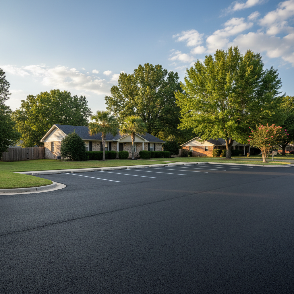 Completed parking lot paving work at a residential property in Montgomery, AL