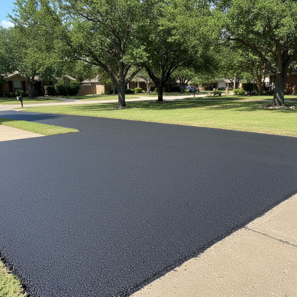 Completed asphalt paving work at a residential property in Irving, TX