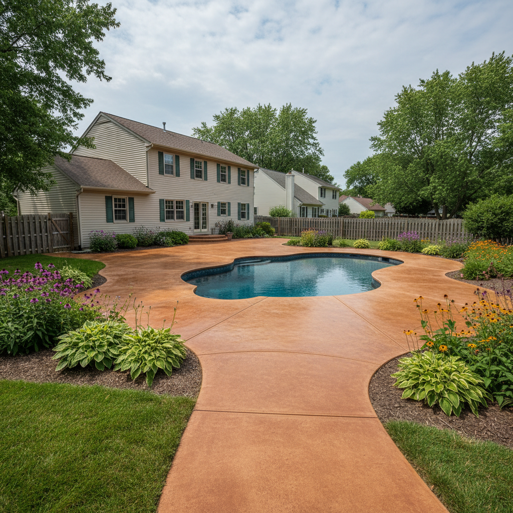 Completed concrete staining work at a residential property in Schaumburg, IL