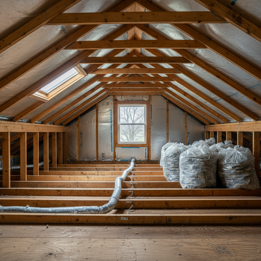 Completed insulation removal work at a residential property in Des Plaines, IL