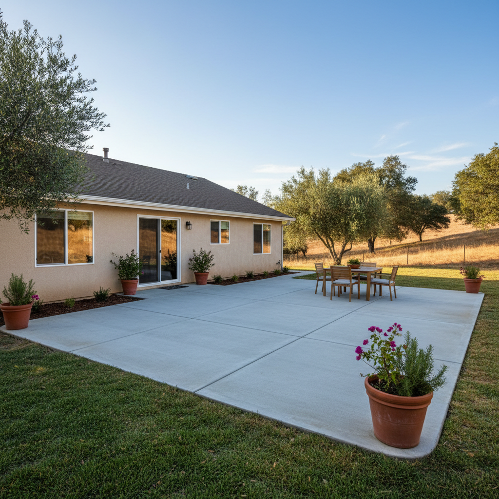Completed concrete patios work at a residential property in Manteca, CA